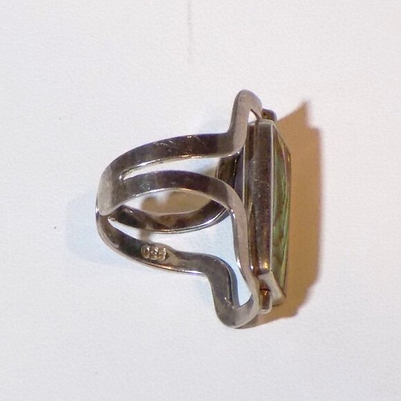 Vintage 950 Silver Reversible Turquoise & Abalone Rotating Cuff Ring 7.5 to 9.5 - Picture 6 of 7